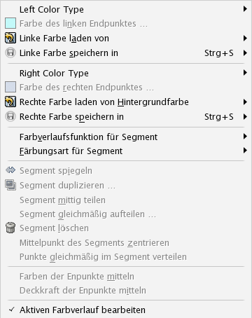 Ansicht des Farbverlaufseditormenüs